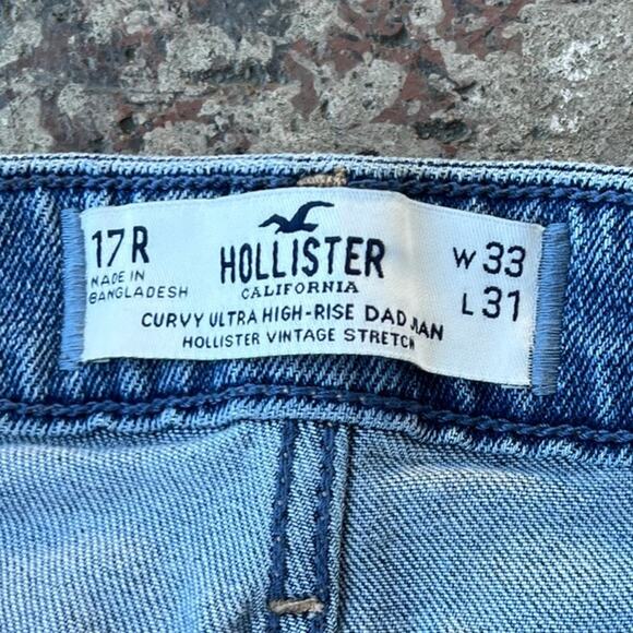 Hollister Curvy Ultra High Rise Dad Jean Medium Wash Size 33 17/R - Picture 2 of 3
